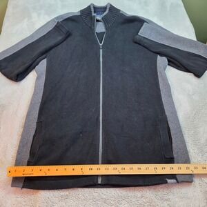 Eddie Bauer Cotton Full Zip Sweater Mens TL Colorblock Mock Neck Black Grey